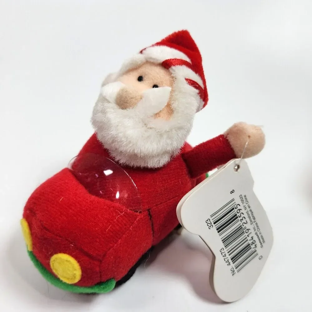 Christmas Plush Ornaments Gnome Snowman Santa In Car Lot of 3 Amscan Felt Fabric